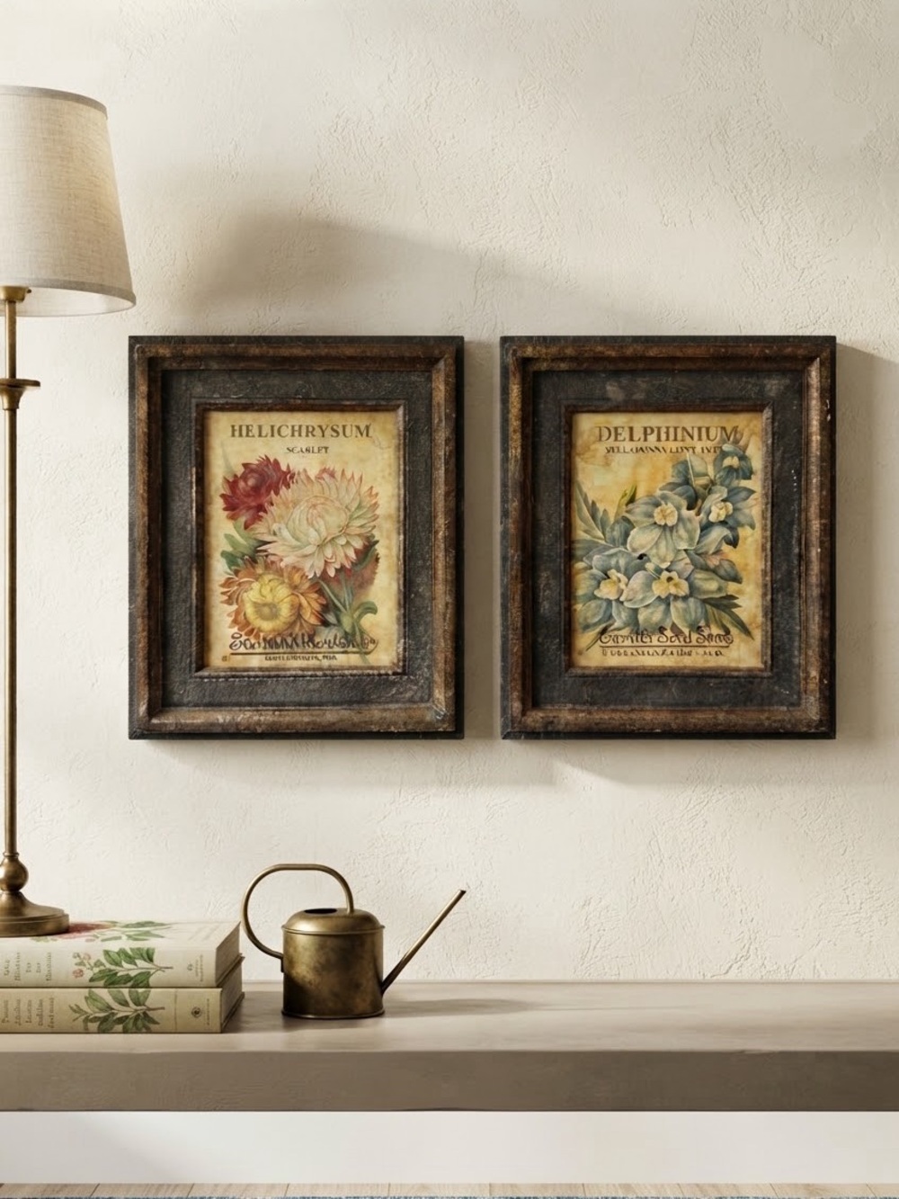 Vintage Botanical Wall Art Set - Framed Floral Prints in Brown